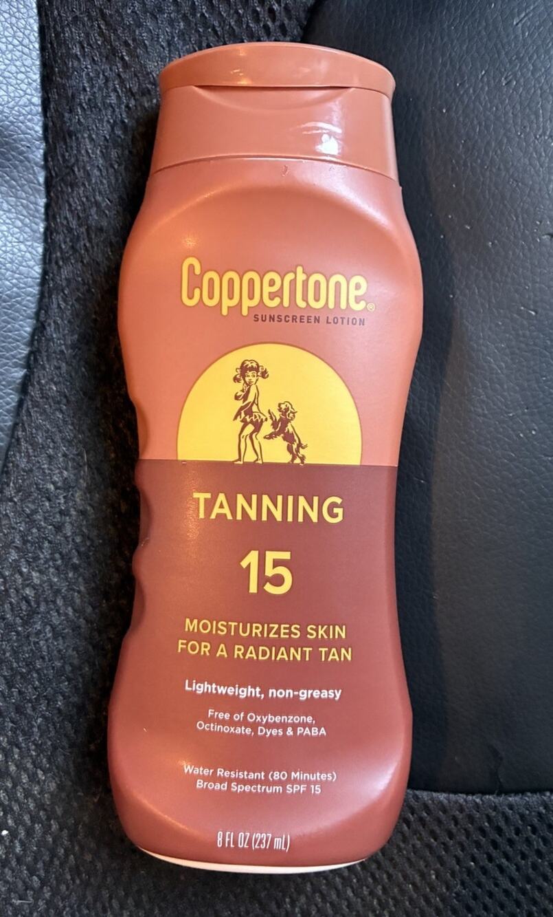 Coppertone Tanning Sunscreen Lotion SPF 15 Broad Spectrum Water Resistant 8 oz